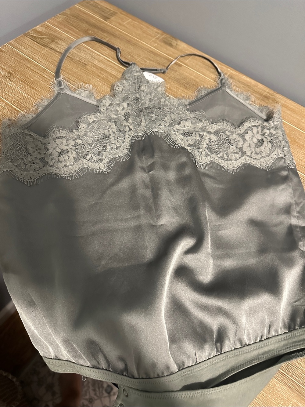 Abercrombie & Fitch Silver-Gray Satin Lace Trim Bodysuit - Picture 5 of 5